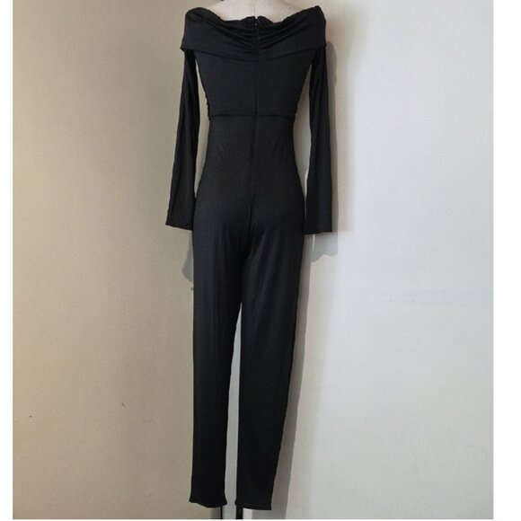 NWT NBD JOURNI OFF THE SHOULDER BLACK JUMPSUIT W/KNOTTED FRONT AND CUTOUT SZ XL - Picture 6 of 6